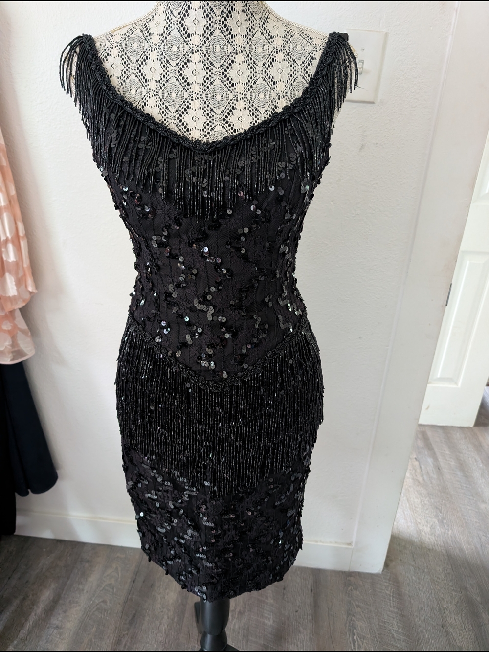 Julie Deroché Black Beaded And Sequin Flapper Dress.